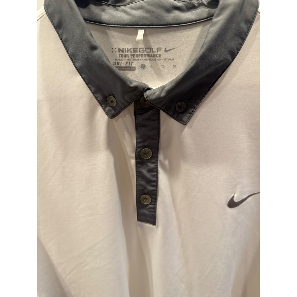 Nike Golf Tour Performance Dri-FIT Polo Shirt Mens XL White Grey Short Sleeve